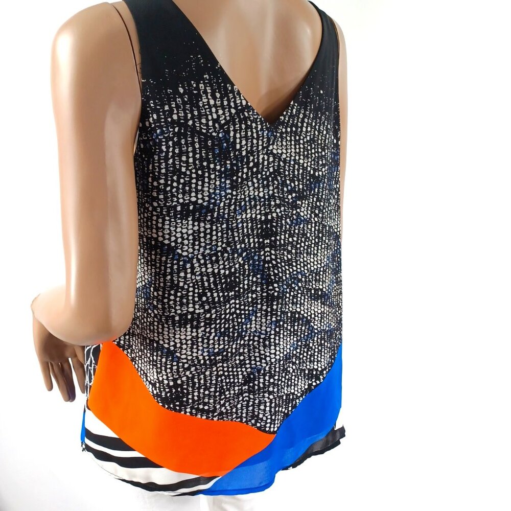 WILLI SMITH Graphic Print V Neck Flared Chiffon Shell Tank M - Picture 3 of 3